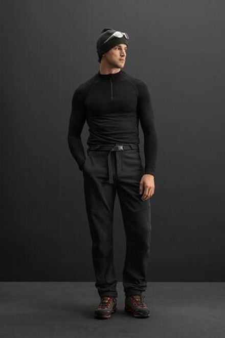 ZARA ФУТБОЛКА С ГОРЛОВИНОЙ НА МОЛНИИ, ЧЕРНЫЙ