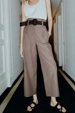 ZARA БРЮКИ В ПОЛОСКУ С РЕМНЕМ, КОРИЧНЕВЫЙ