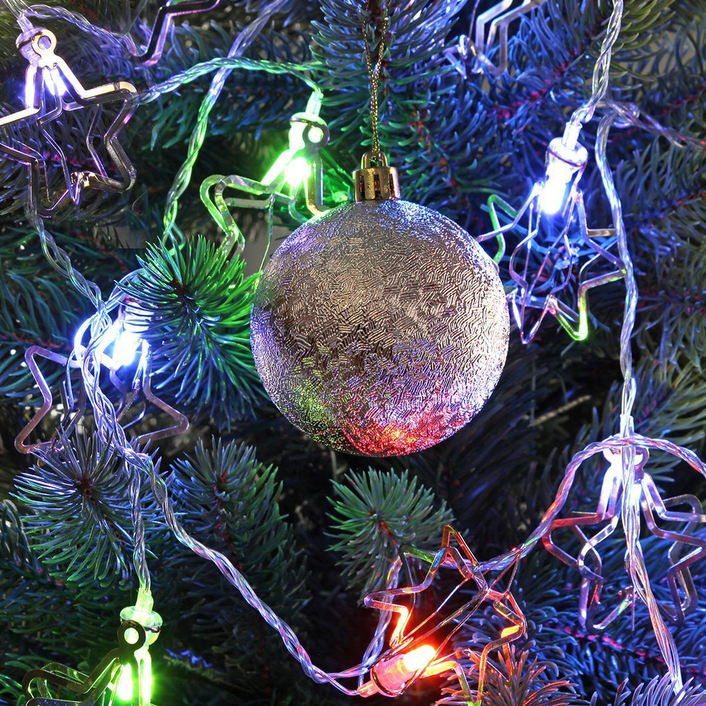 Электрогирлянда LED цветная с насадкой метал. Звездочка фигурная, длина насадки 4,5см, 12 ламп, 3м,