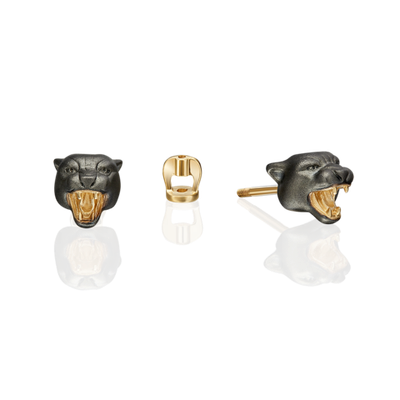 Серьги-пусеты «Чёрные пантеры» из лимонного золота