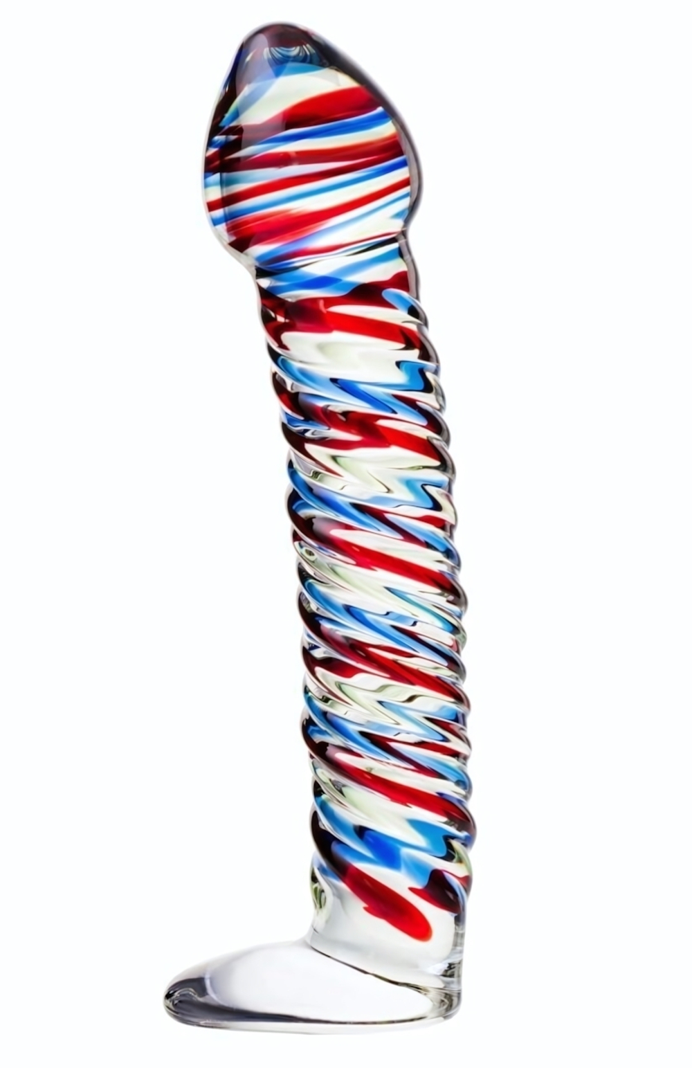 Стеклянный фаллос с разноцветными спиралями - 16,5 см. (Цвет: разноцветный)