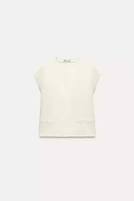 ZARA ТОП-ЖИЛЕТ С V-ОБРАЗНЫМ ВЫРЕЗОМ, ЭКРЮ