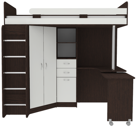 Кровать-чердак КарИВи Юниор 3 с металлической лестницей Венге Белый