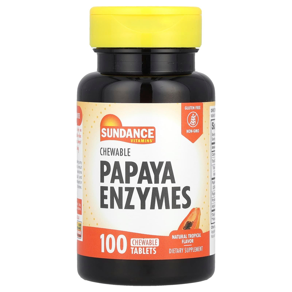 Sundance Vitamins, Жевательные ферменты папайи, натуральные тропические, 100 жевательных таблеток