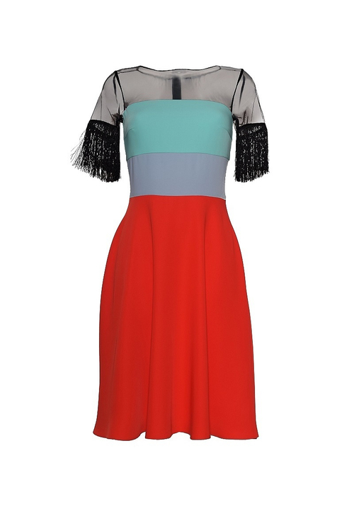 Многоцветное платье с юбкой трапеция 09-16SS