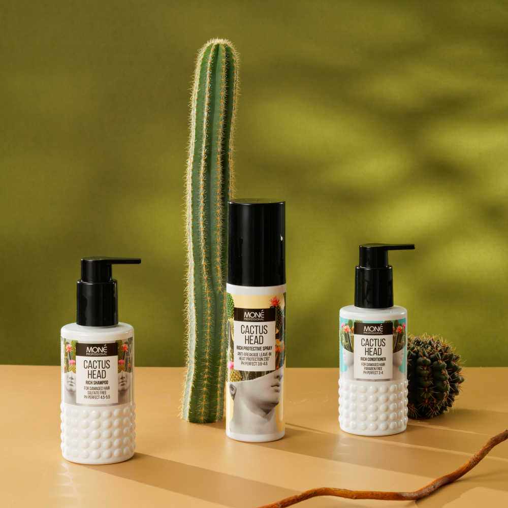 Многофункциональный термозащитный спрей для волос 2 в 1 Mone Professional CACTUS HEAD RICH PROTECTIVE SPRAY, 150 мл