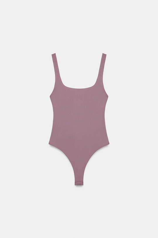 ZARA ЭЛАСТИЧНОЕ БОДИ С КВАДРАТНЫМ ВЫРЕЗОМ, РОЗОВЫЙ/ЛИЛОВЫЙ