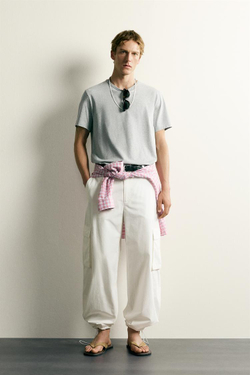 ZARA ДЖОГГЕРЫ КАРГО RELAXED FIT, БЕЛЫЙ