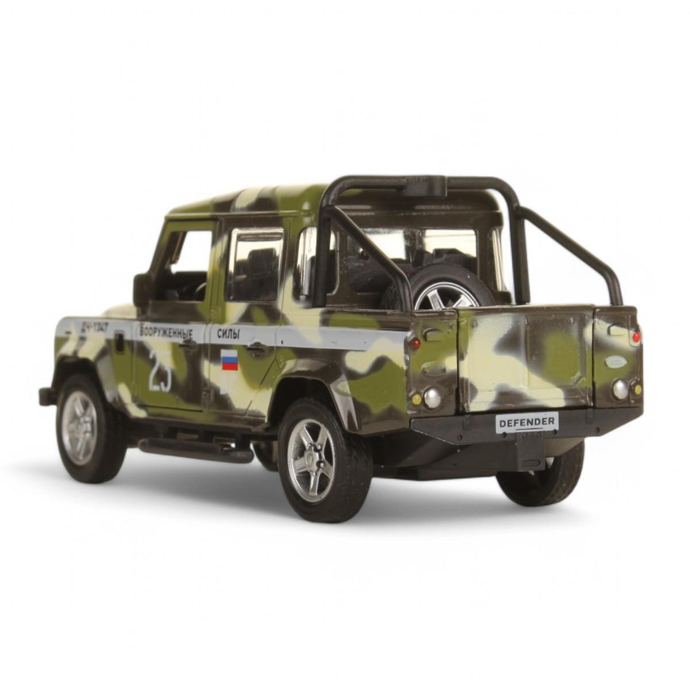 Модель ин. мет. "Land Rover defender pickup камуфляж" 12см. двери, багаж, коробка (Технопарк)