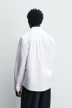 ZARA РУБАШКА С ФАКТУРНОЙ ОТДЕЛКОЙ, БЕЛЫЙ