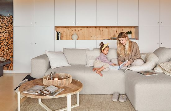 Диван 3-х местный Blok с правым шезлонгом бежевый 300 см