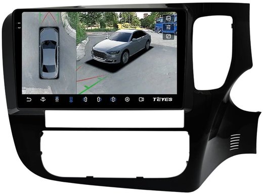 Магнитола Mitsubishi Outlander 3 2012-2021 (правый руль) - Teyes CC3-2K-360 монитор 9.5" 2K QLED на Android 10, 6Гб+128Гб, CarPlay, 4G SIM-слот, 4 камеры в комплекте