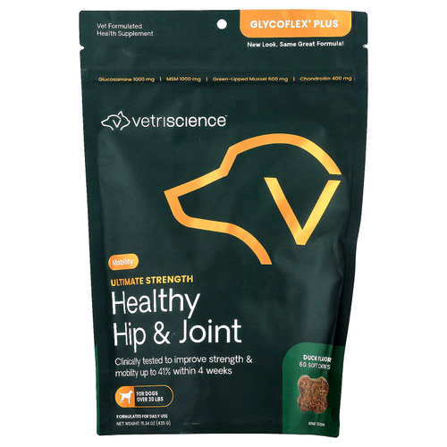 VetriScience, Healthy Hip & Joint, Ultimate Strength, для собак, утка, 60 жевательных таблеток, 435 г (15,34 унции)