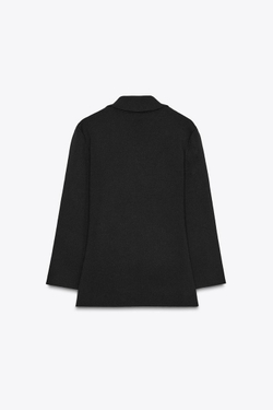 ZARA ДВУБОРТНЫЙ ТРИКОТАЖНЫЙ БЛЕЙЗЕР, ЧЕРНЫЙ