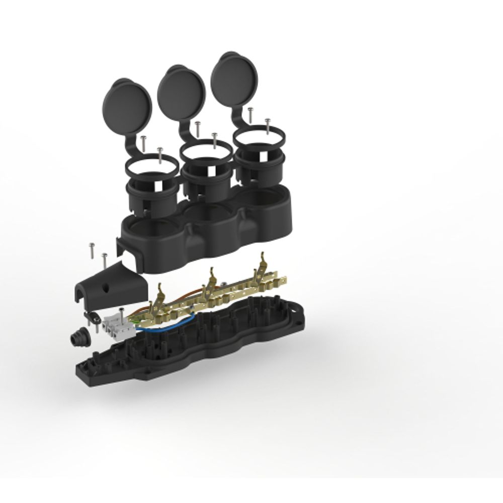 Колодка ЭРА KX-3e-B-IP44 каучуковая с заземлением 3 розетки 16A IP44 черная | Колодки