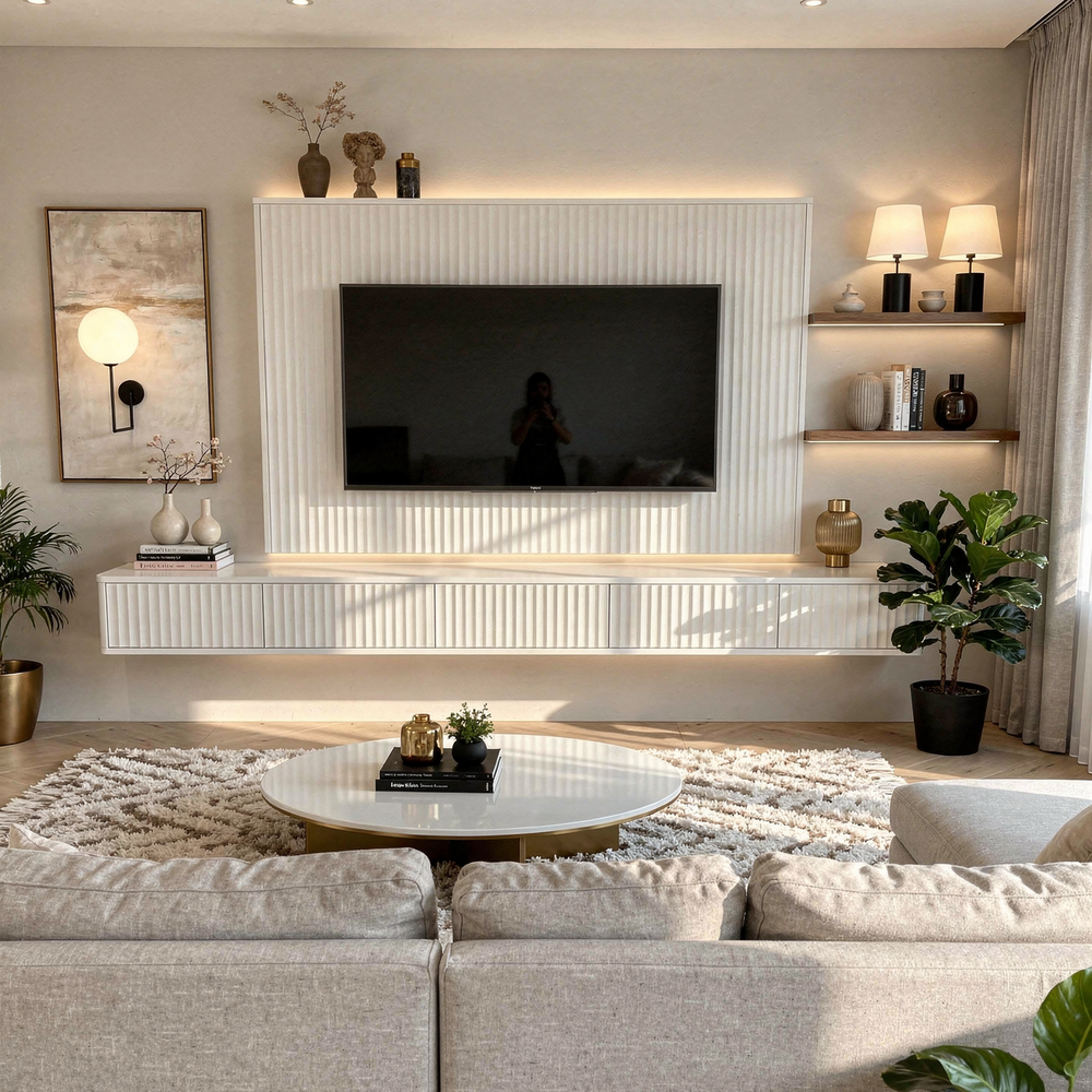 Подвесная тумба под телевизор ROYAL 5028 эко (Белый)