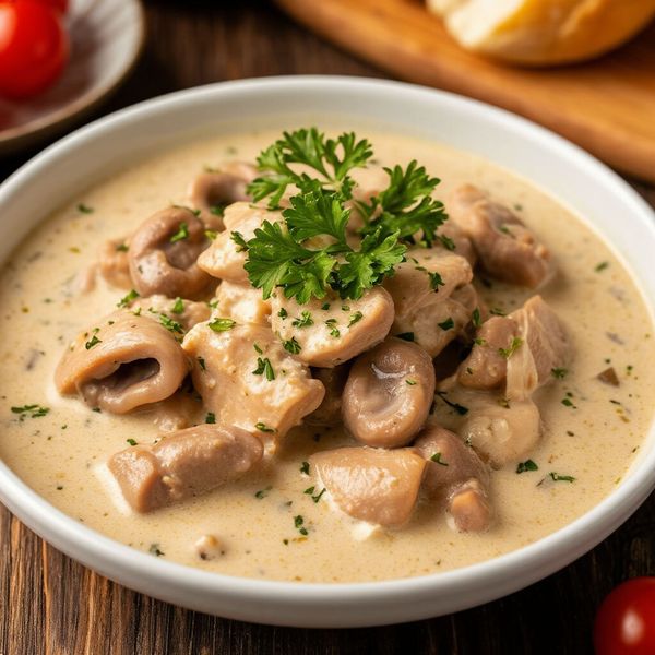 Куриные желудки в сливочном соусе