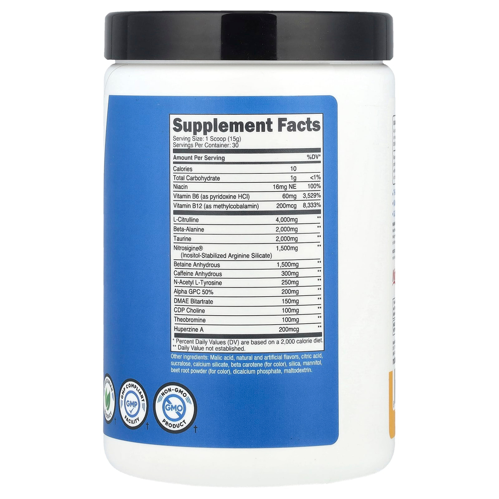 Nutricost, Performance, Pre-X, предтренировочный комплекс Xtreme, персик и манго, 450 г (1 фунт)