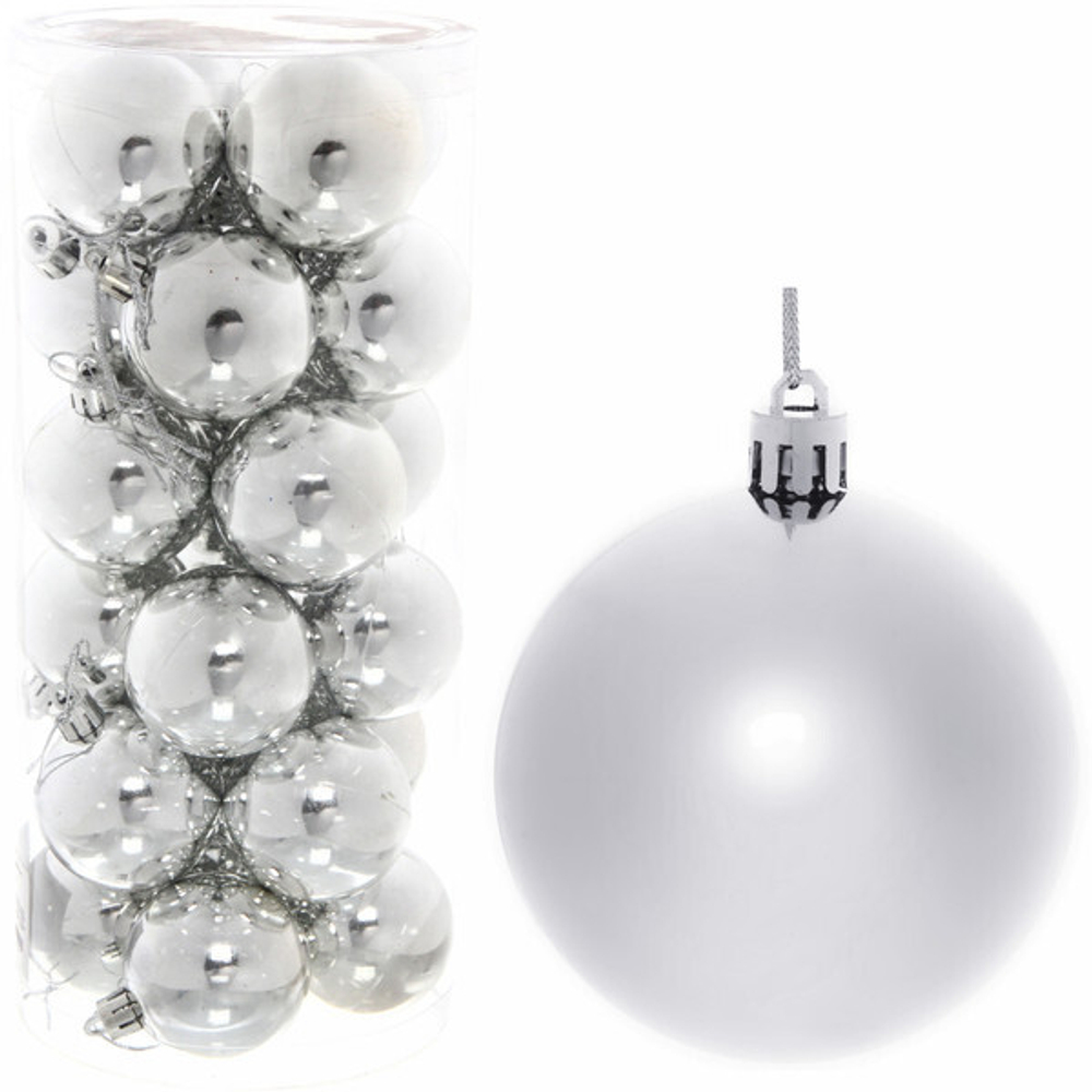 Новогодние шары 7 см (набор 24 шт) «Глянец», серебро