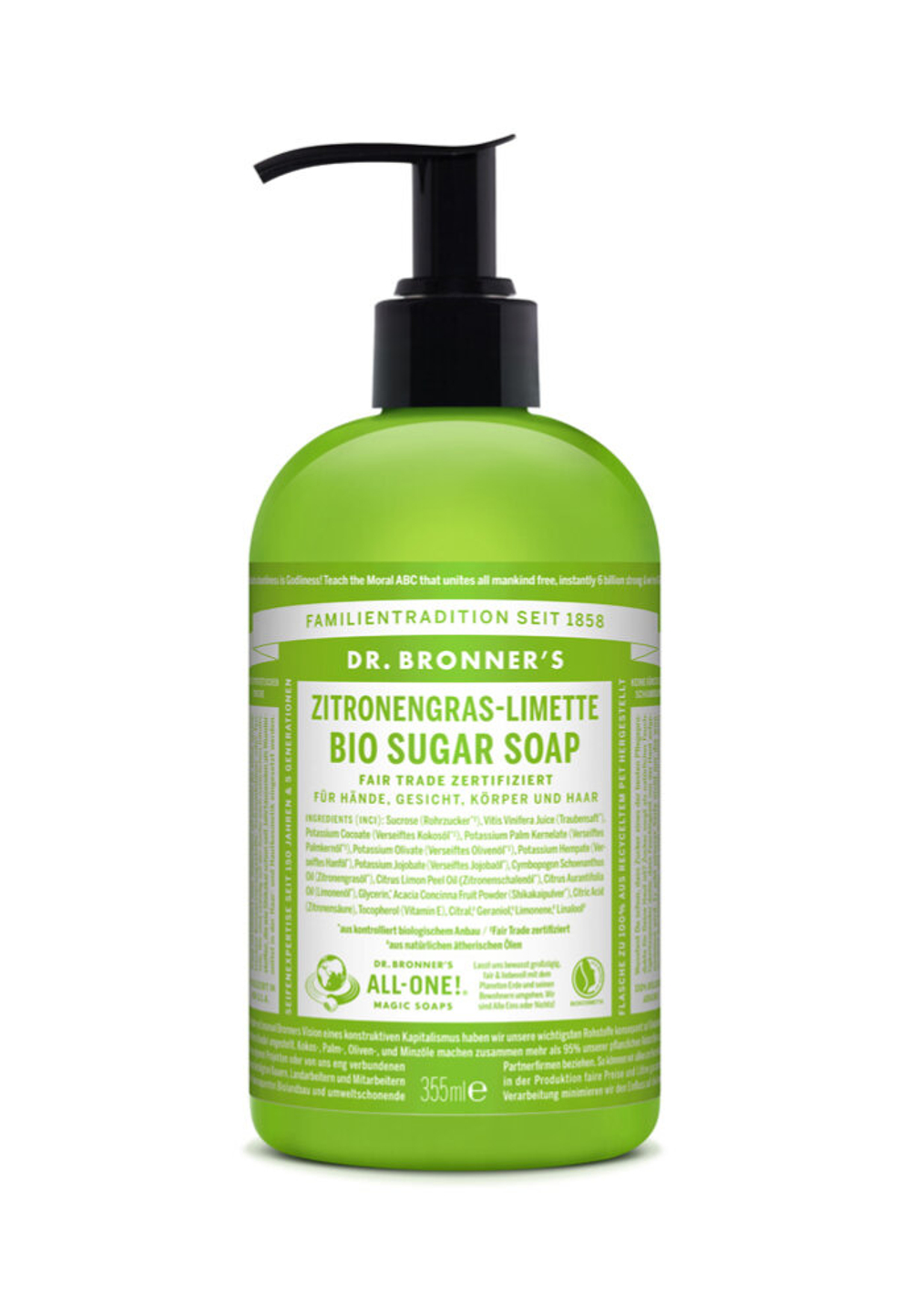 Сахарное мыло Dr. Bronner’s с ароматом лемонграсса и лайма, 355 мл.