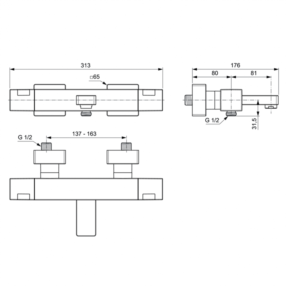 Настенный термостатический смеситель для ванны/душа Ideal Standard CERATHERM C100 A7538AA