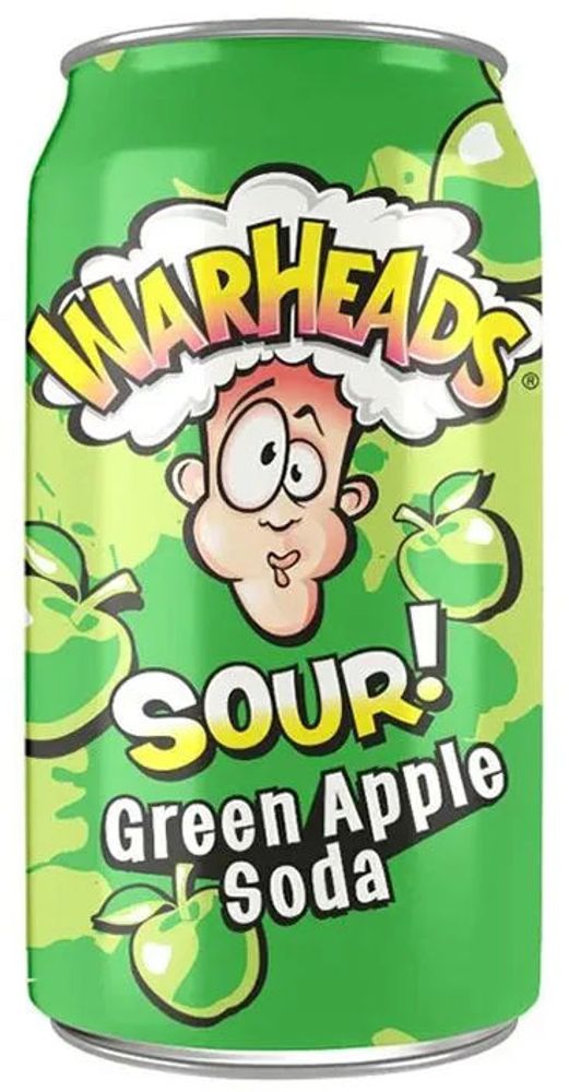 Газированный напиток Warheads - Green Apple Sour Soda &quot;Зеленое Яблоко&quot; 0.355 - банка