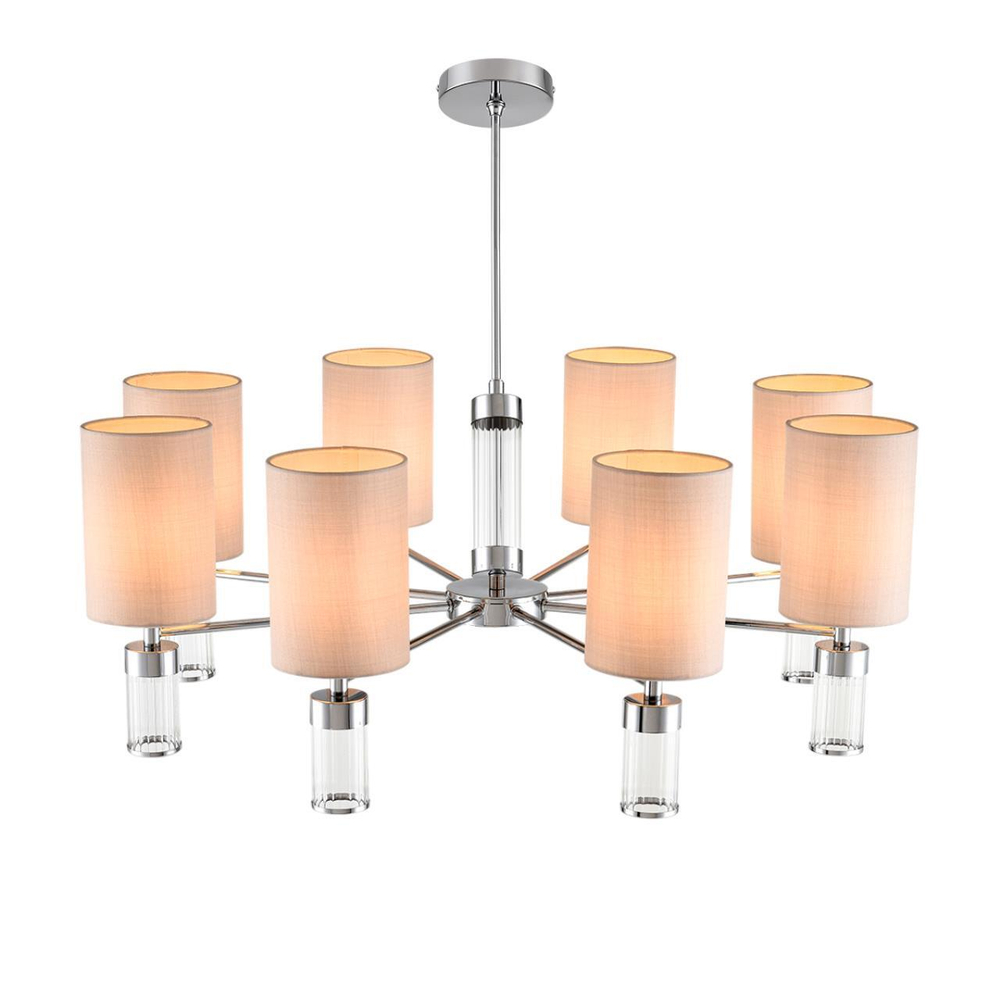 6585/8 MODERNI LN25 56 хром/бежевый, металл/текстиль, стекло Люстра подвесная E14 8*40W 220V ARNIKA