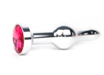 Удлиненная шарикообразная серебристая анальная втулка с малиновым кристаллом - 10,3 см. (Цвет: малиновый)