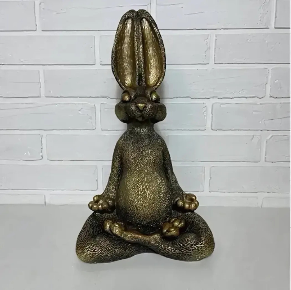 Фигура из гипса «Заяц Йога» 42 см (античное золото)