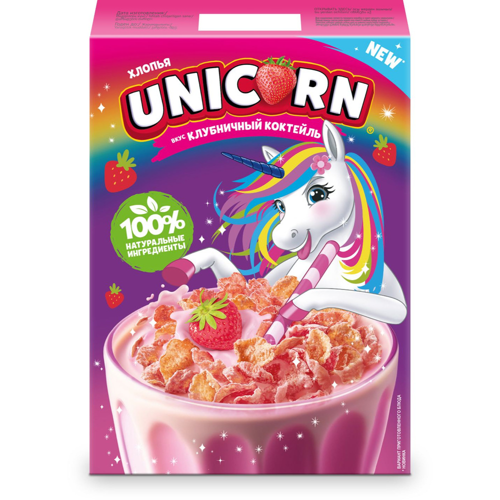 Завтрак Unicorn хлопья вкус Клубничный коктейль 220 гр
