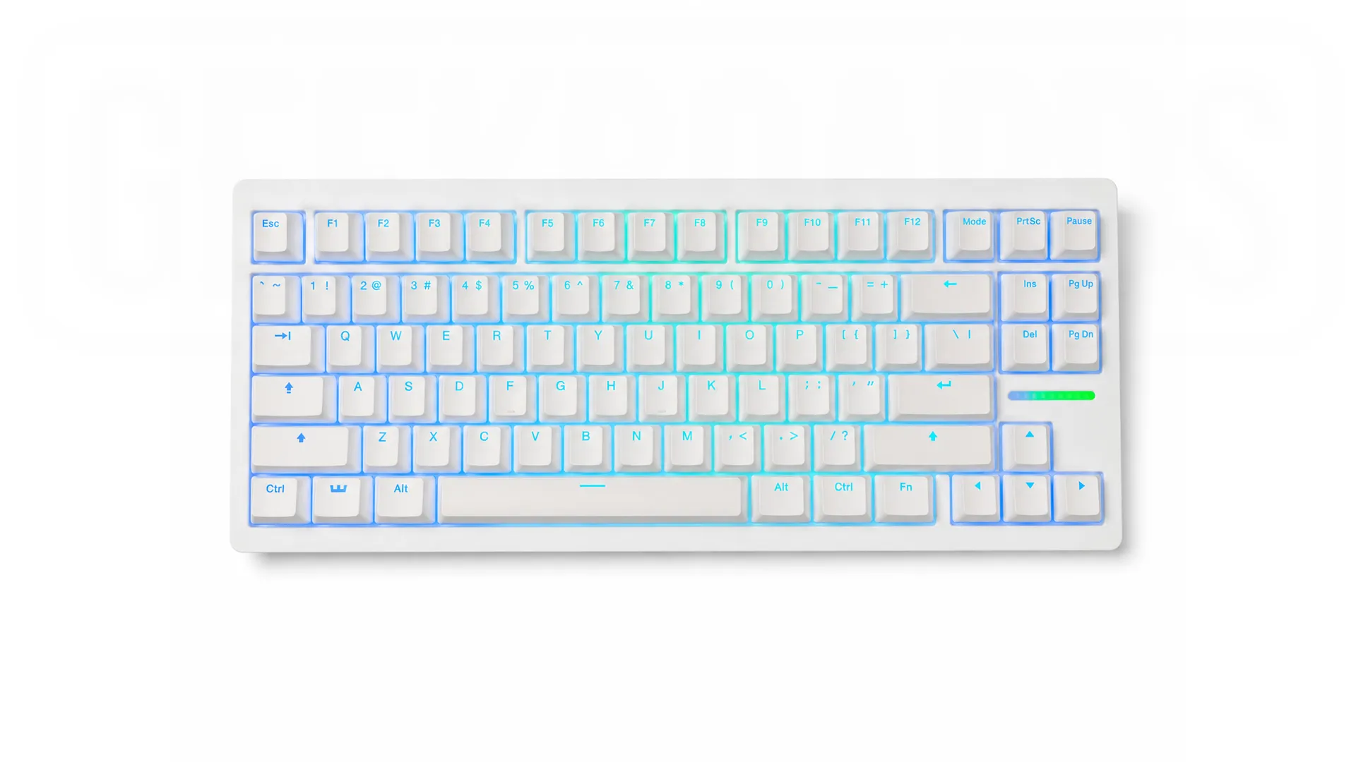Wooting 80 HE Zinc Alloy White — подсветка, вид сверху
