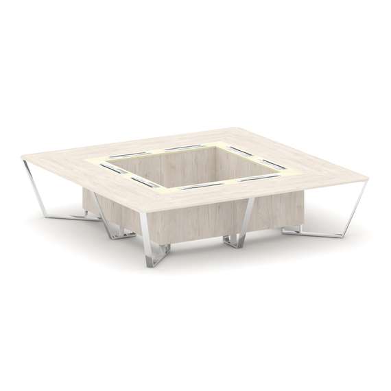 Steel Meet Стол переговорный квадратный MM-PR.B.SP-16K Денвер Светлый/Ваниль Глянец/Нержавеющая Стал