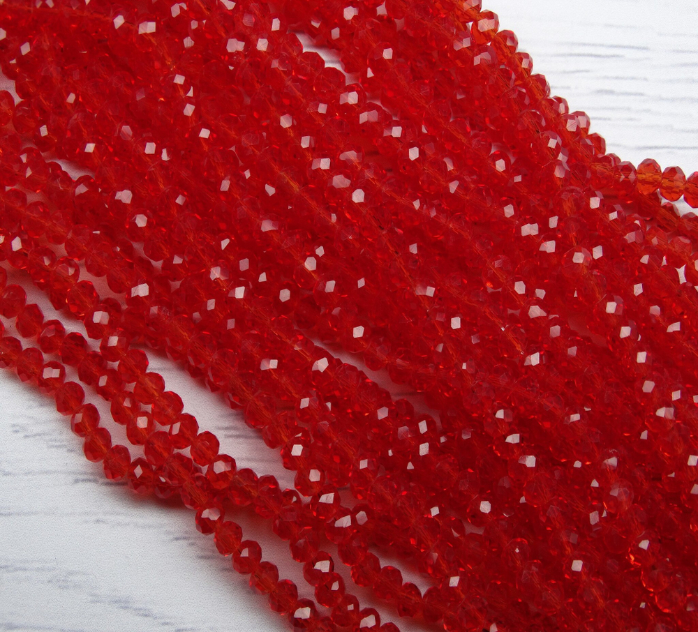 БП009НН46 Хрустальные бусины "рондель", цвет: красный прозрачный, 4х6 мм, кол-во: 58-60 шт.