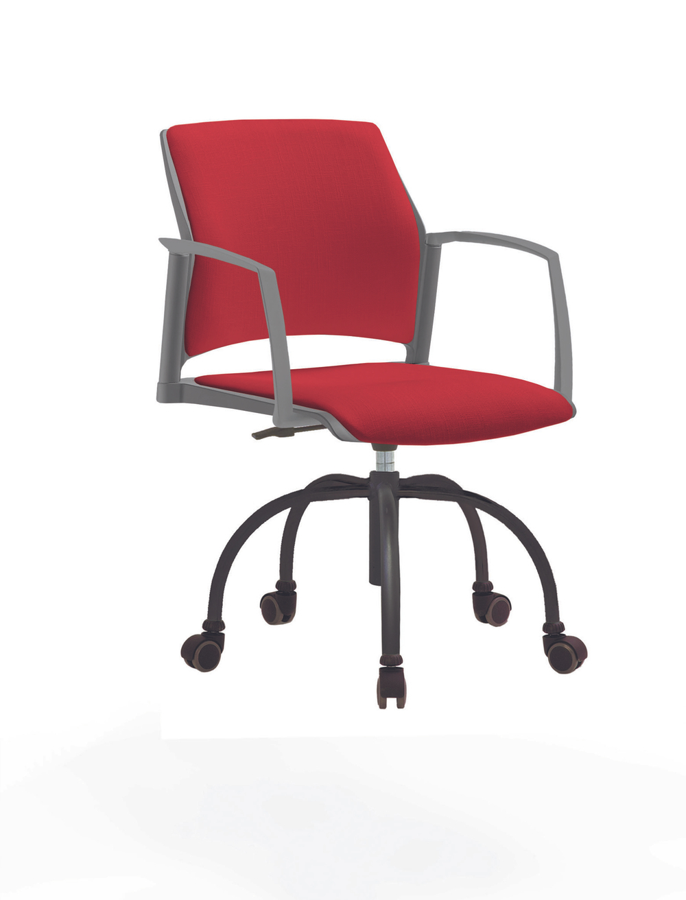 Кресло Rewind каркас черный, пластик серый, база паук краска черная, с закрытыми подлокотниками, сиденье и спинка красные