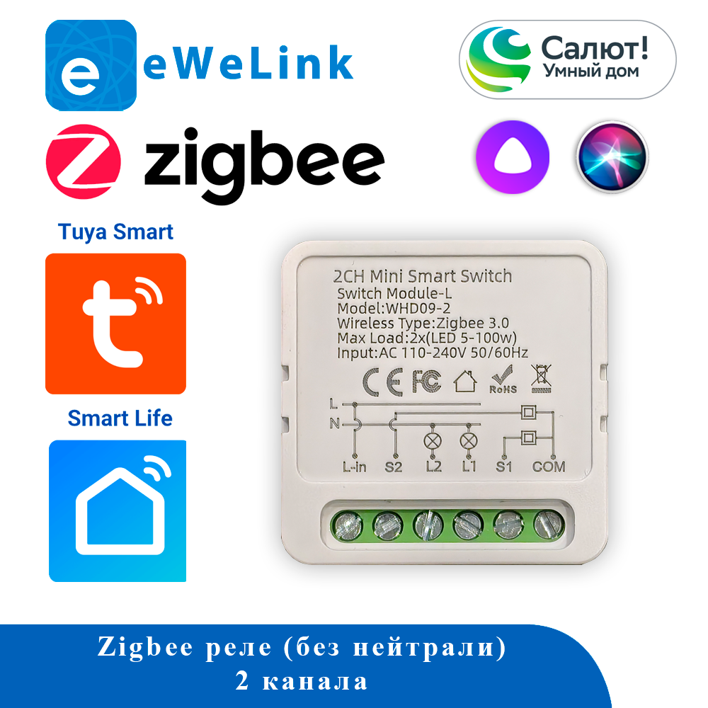 ZigBee реле 2CHMINI TUYA eWeLink БЕЗ НЕЙТРАЛИ