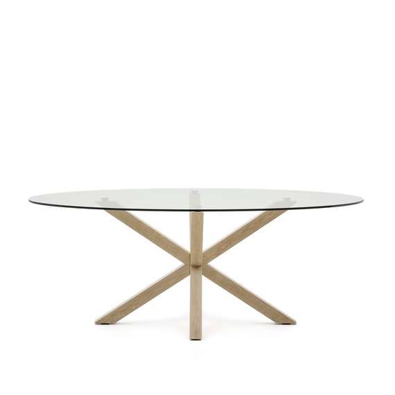 Овальный стол ARYA Argo из прозрачного стекла и стали с эффектом дерева 200x100