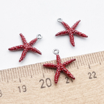 Подвеска Морская звезда, цвет серебро (родий) + красный, размер 17*14 мм, цена за 1 шт