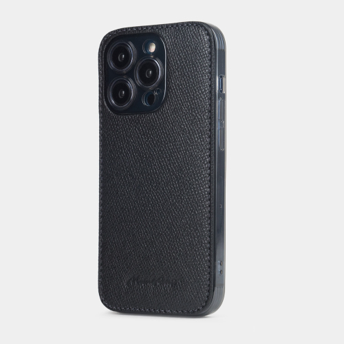 Чехол для iPhone 15 Pro Max из кожи сафьяно, черного цвета