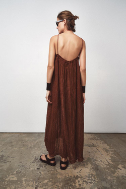 ZARA ДЛИННОЕ ПЛАТЬЕ ИЗ СМЕСОВОЙ ТКАНИ РАМИ — ZW COLLECTION, КОРИЧНЕВЫЙ