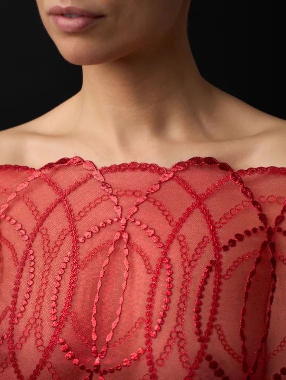 05-173 ОПТ Вышивка на неэл. сетке 23 см, красный 100