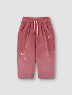 Широкие брюки пудра с вышивкой ЦВЕТЫ
