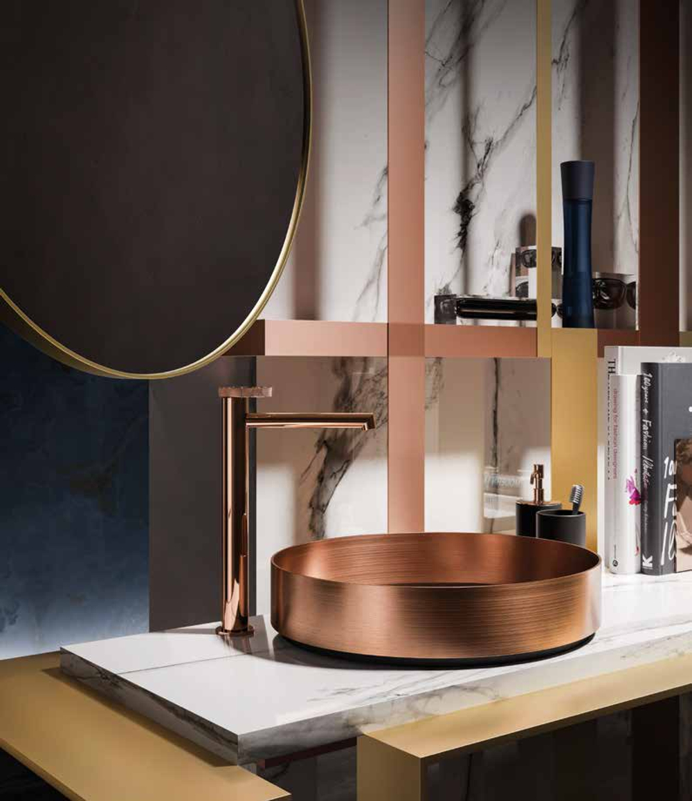 Смеситель для раковины Gessi Anello, высокий, длинный излив, цвет Copper PVD