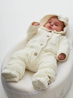 Комбинезон вязаный новорожденному утеплен мехом