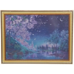 Алмазная мозаика на подрамнике с полным заполнением «МИР ЯРКИХ КРАСОК», ночная сакура, 30*40см