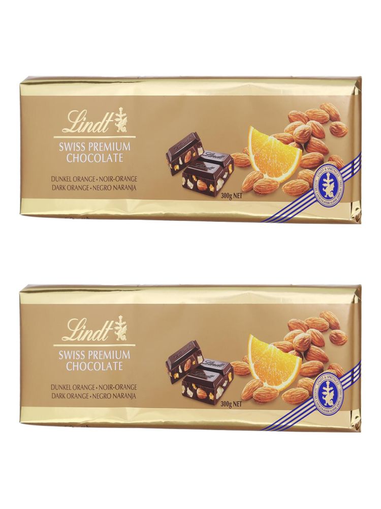 Тёмный шоколад Lindt с апельсином и миндалем 300 г x 2 шт