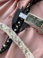 Тесьма черная со стразами и жемчугом плетеная