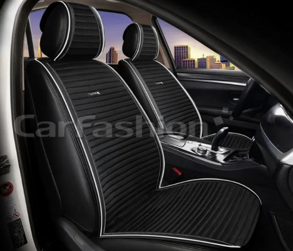 Накидки сидений Перед CarFashion (2шт) -Фронт «MONACO PRO FRONT» 22707 ЛИНИЯ -Велюр черн/сер/шов сер