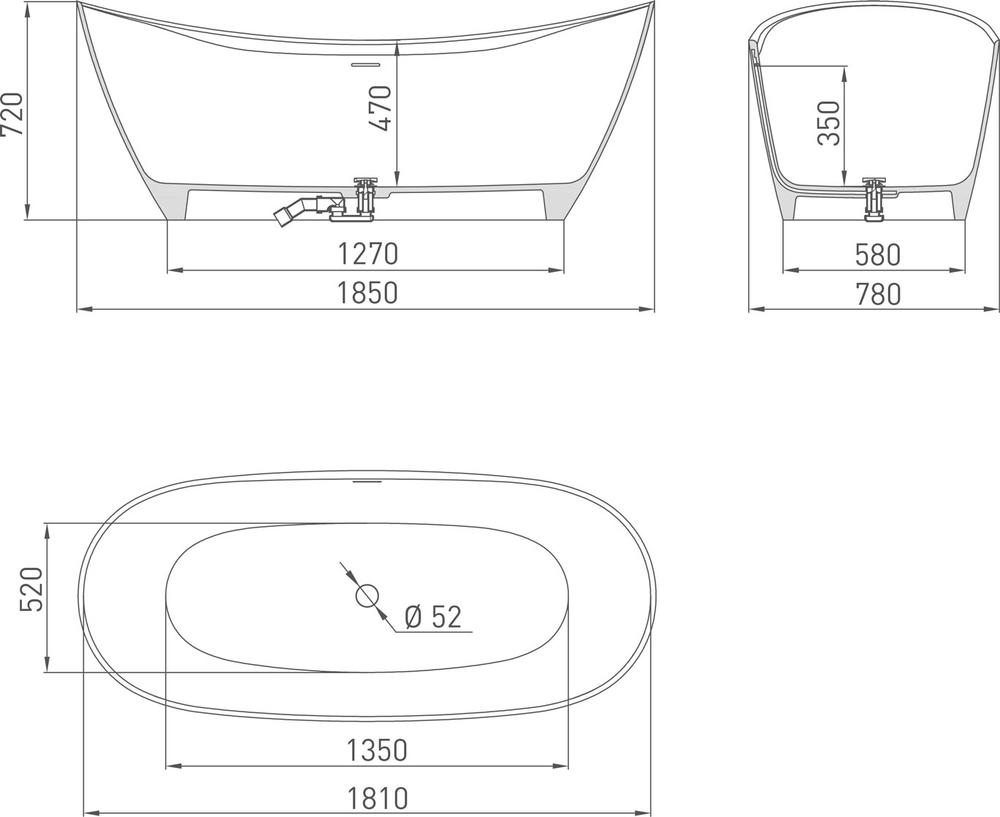 Ванна NOEMI 185x81 матовая покраска по RAL полностью