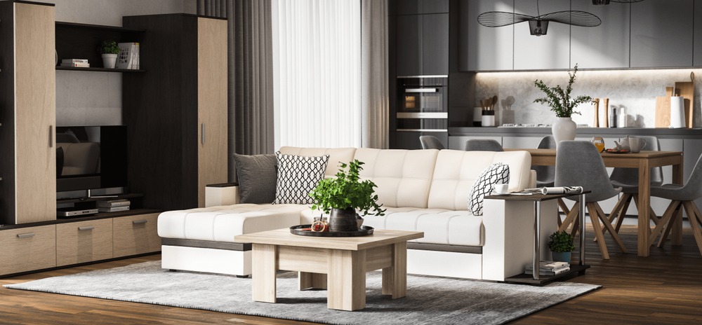 Угловой диван Атланта НПБ экокожа белый