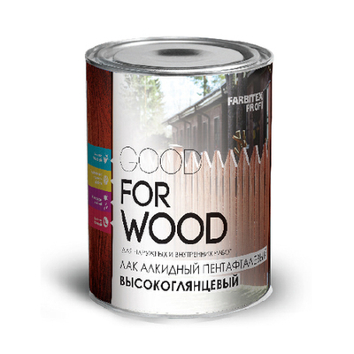 Лак алкидный пентафталевый высокоглянцевый 0,9л FARBITEX PROFI GOOD FOR WOOD